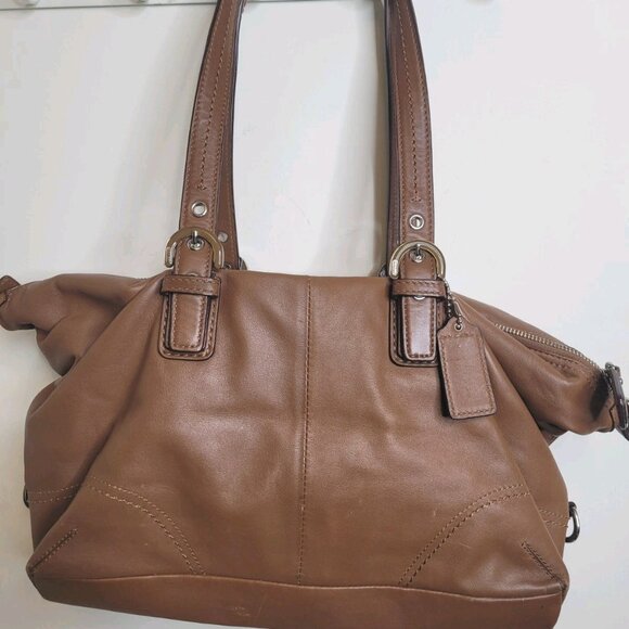 Coach Handbags - VTG Y2K COACH brown leather shoulder bag purse double handle buckles Classic